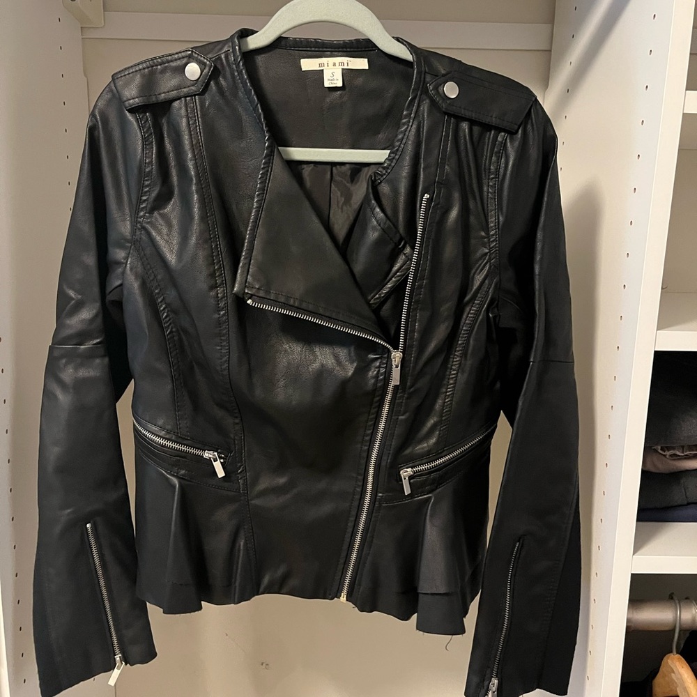 Miami Black Leather Jacket with Silver Details